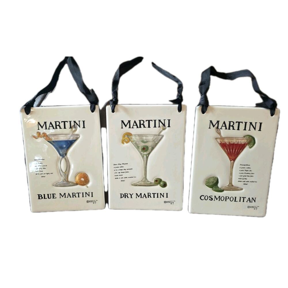 Martini Themed Wall Decor by Janet Kampala. Set Of 3. Savory Girl Home Bar Decor